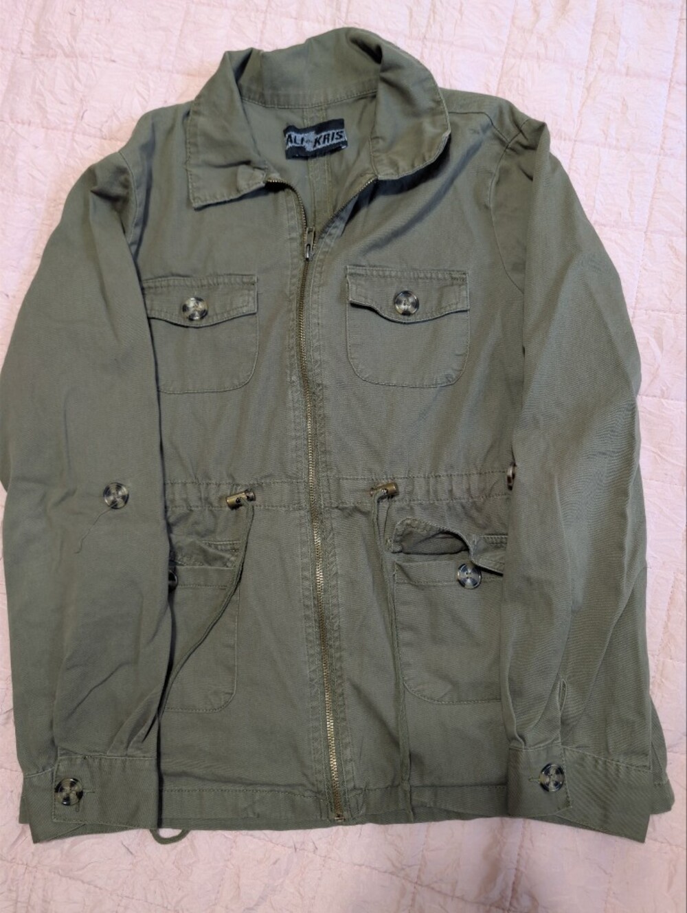 Olive Green Utility Jacket with Button Flap Pockets